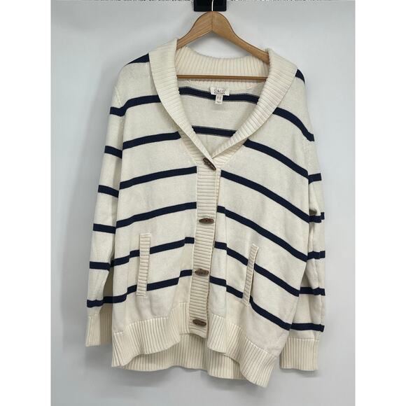 Denim & Co. Heritage Striped Toggle Front Cardigan Size 1X Nautical‎ Preppy - Picture 1 of 8